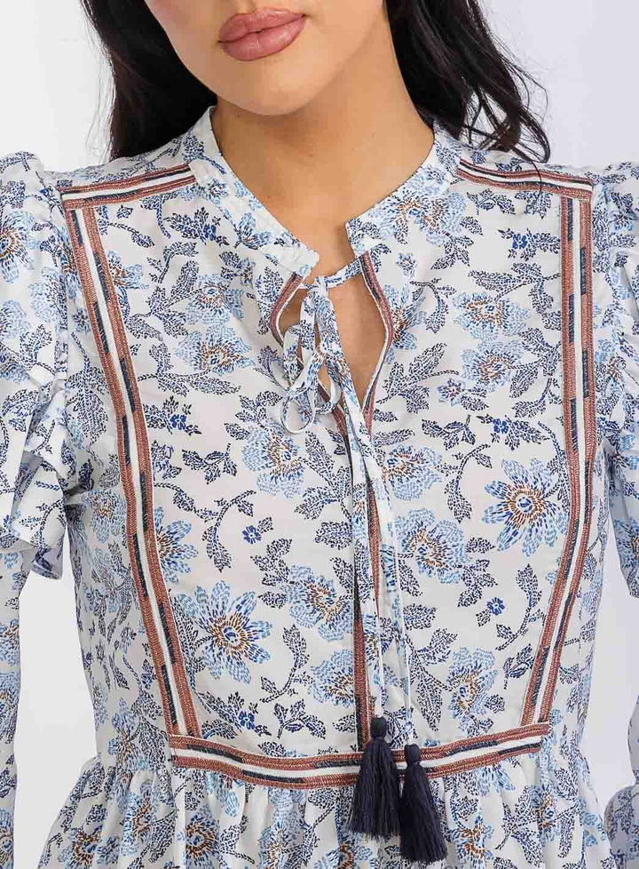 WOMEN'S LONG SLEEVE V-NECK FLORAL MIDI DRESS