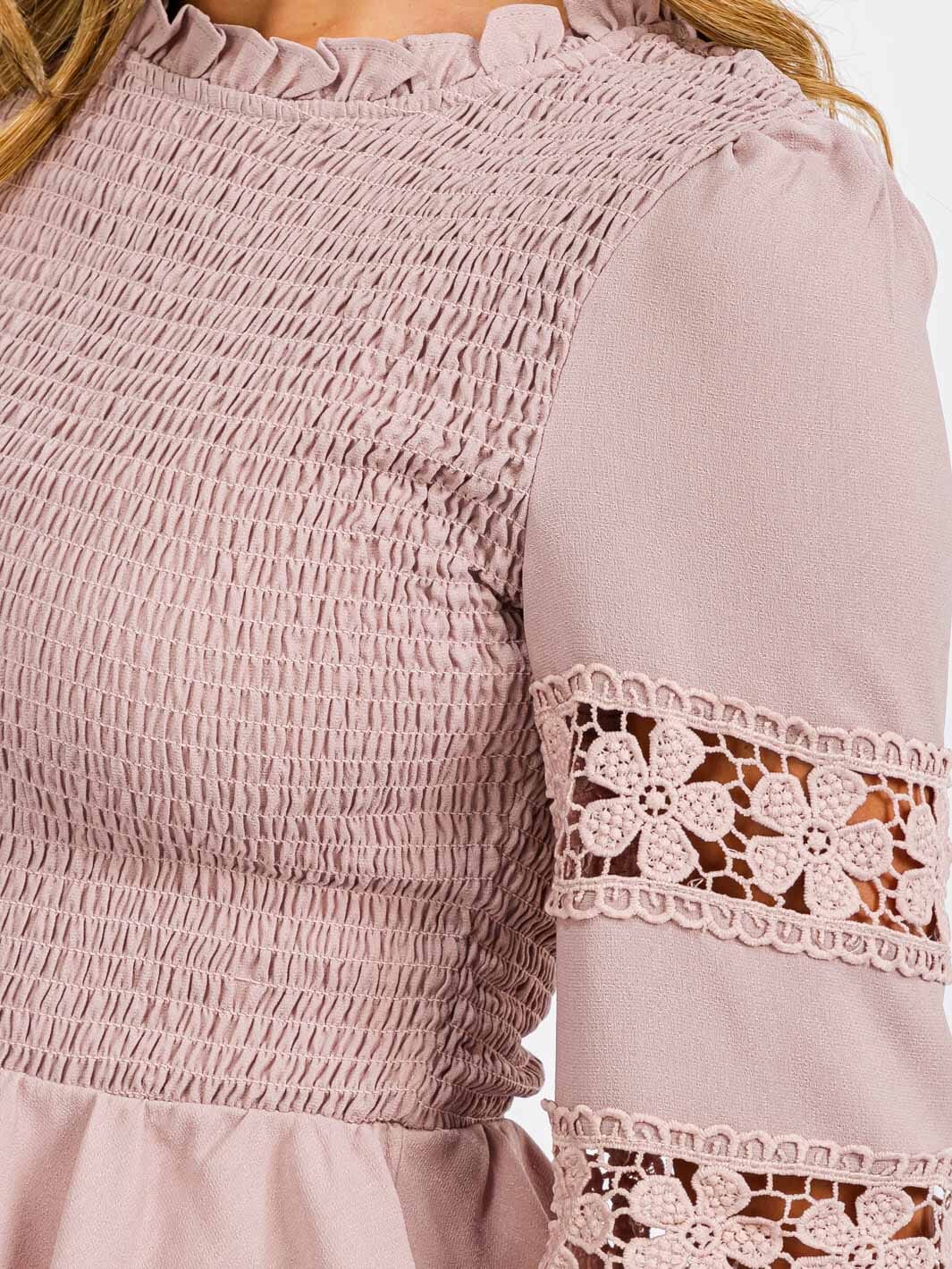 WOMEN'S LONG SLEEVE SMOCK DETAILED PEPLUM BLOUSE TOP