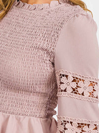 WOMEN'S LONG SLEEVE SMOCK DETAILED PEPLUM BLOUSE TOP