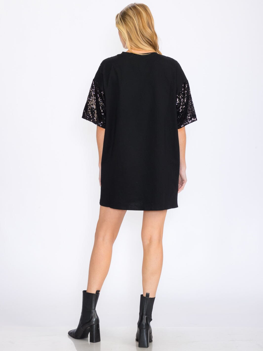 WOMEN'S SHORT SLEEVES POCKETS GRAPHIC TUNIC SEQUINS MINI DRESS