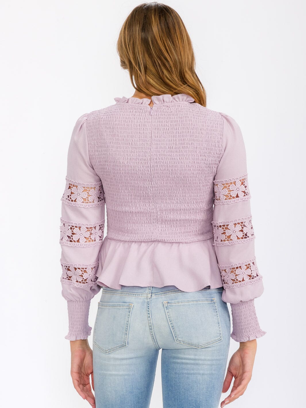 WOMEN'S LONG SLEEVE SMOCK DETAILED PEPLUM BLOUSE TOP
