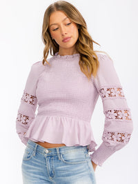 WOMEN'S LONG SLEEVE SMOCK DETAILED PEPLUM BLOUSE TOP