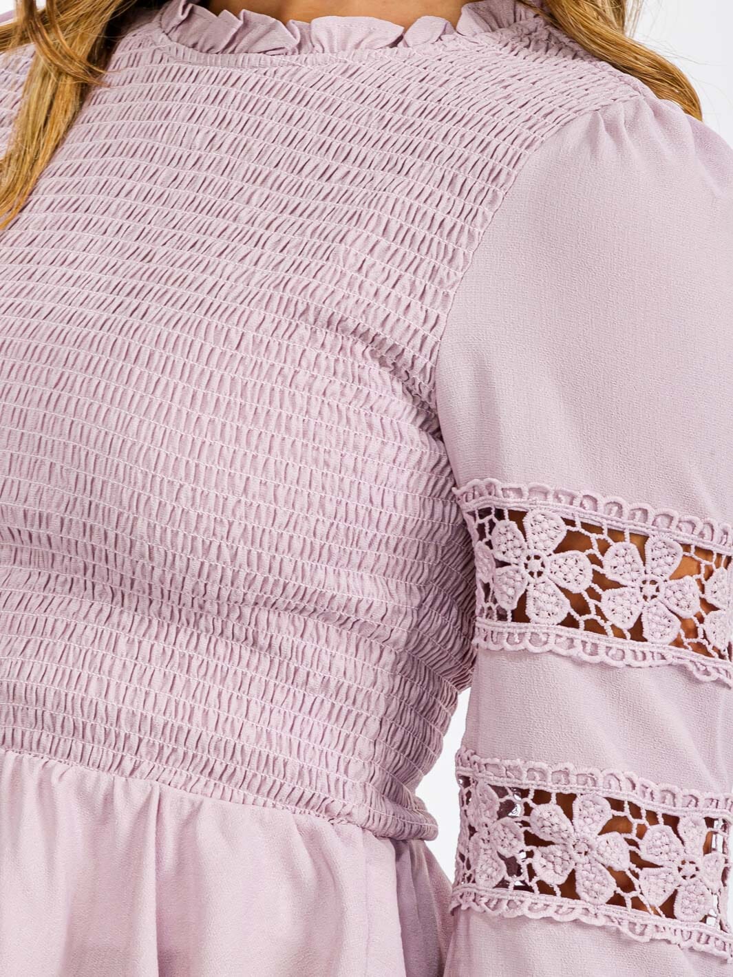 WOMEN'S LONG SLEEVE SMOCK DETAILED PEPLUM BLOUSE TOP