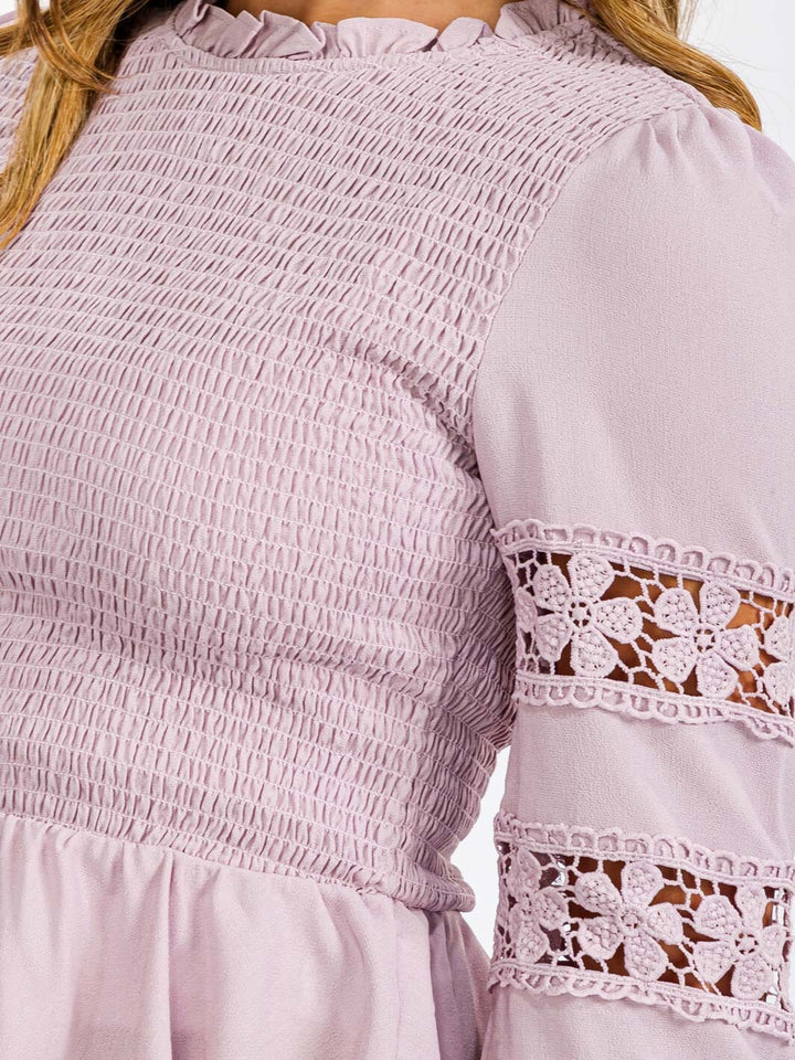 WOMEN'S LONG SLEEVE SMOCK DETAILED PEPLUM BLOUSE TOP