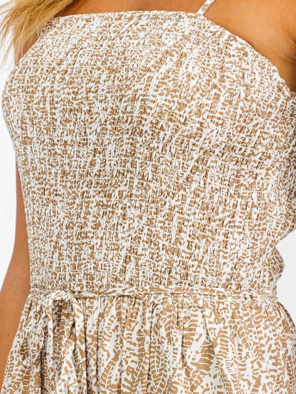 WOMEN'S SLEEVELESS SMOCK POCKETS WIDE LEG LEAF PRINT JUMPSUIT