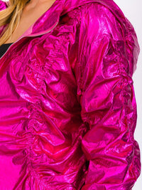 WOMEN'S LONG SLEEVE JACKET & WIDE LEG PANTS METALLIC RUCHED 2PC. SET