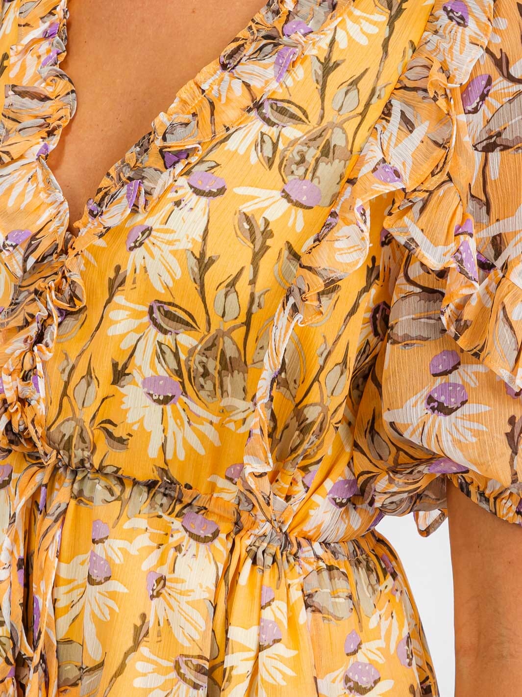 WOMEN'S SHORT SLEEVE V-NECK SELF TIE WAIST FLORAL MINI DRESS