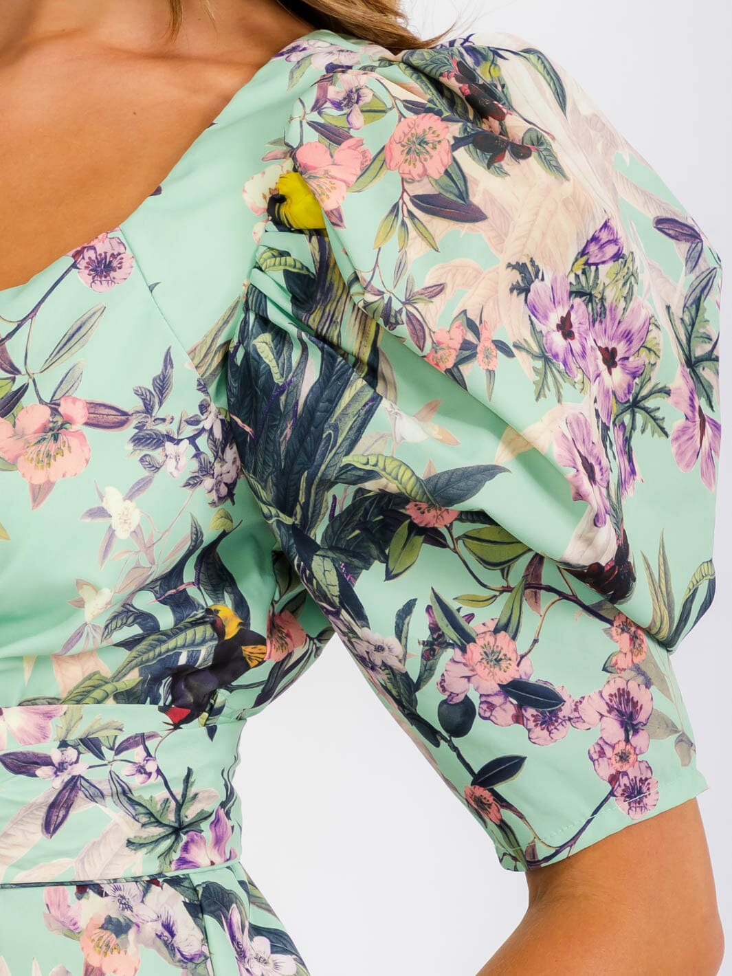 WOMEN'S SHORT PUFF SLEEVE WRAP FLORAL BLOUSE TOP