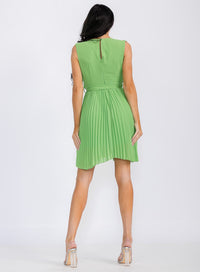 WOMEN'S SLEEVELESS SURPLICE SELF TIE RUFFLE PLEATED MINI DRESS