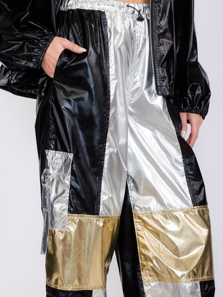 WOMEN'S LONG SLEEVE JACKET & WIDE LEG PANTS METALLIC COLORBLOCK 2PC. SET
