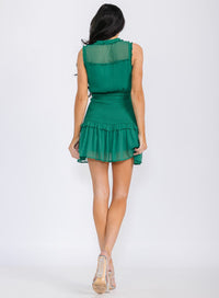 WOMEN'S SLEEVELESS BUTTON UP SELF TIE MINI DRESS