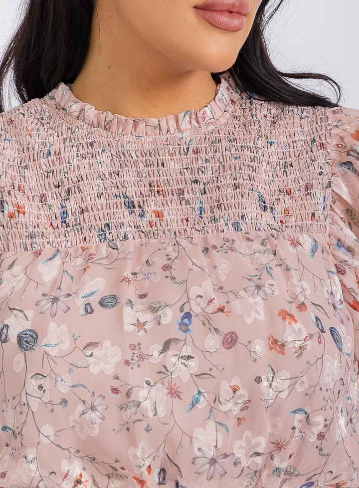 WOMEN'S SLEEVELESS SMOCK SELF TIE FLORAL PRINT MIDI DRESS