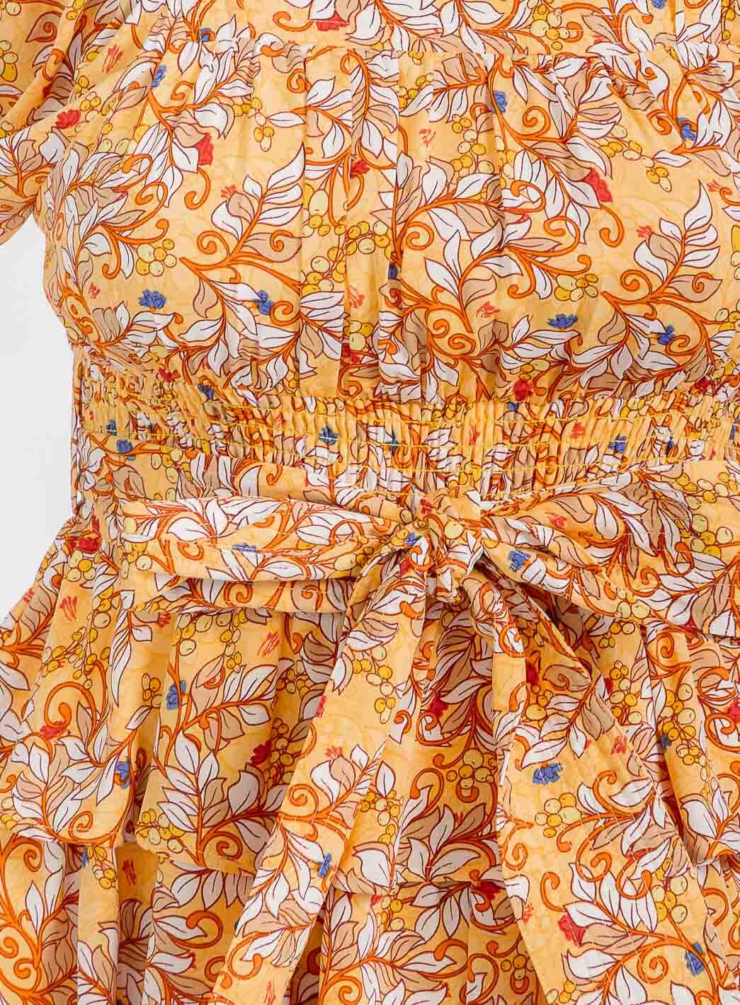 WOMEN'S SHORT SLEEVE SMOCK SELF TIE RUFFLE TIERED FLORAL PRINT MINI DRESS