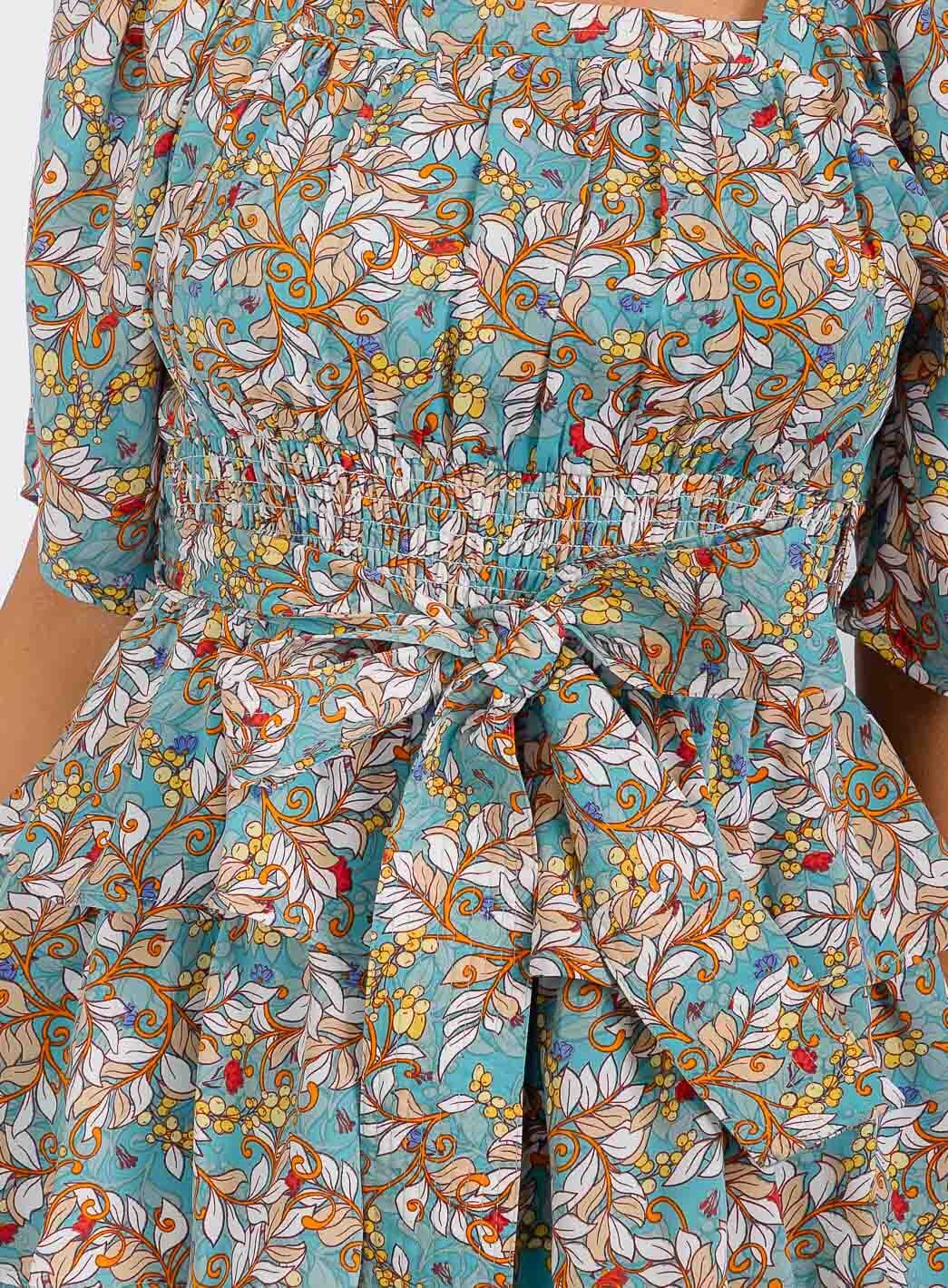 WOMEN'S SHORT SLEEVE SMOCK SELF TIE RUFFLE TIERED FLORAL PRINT MINI DRESS