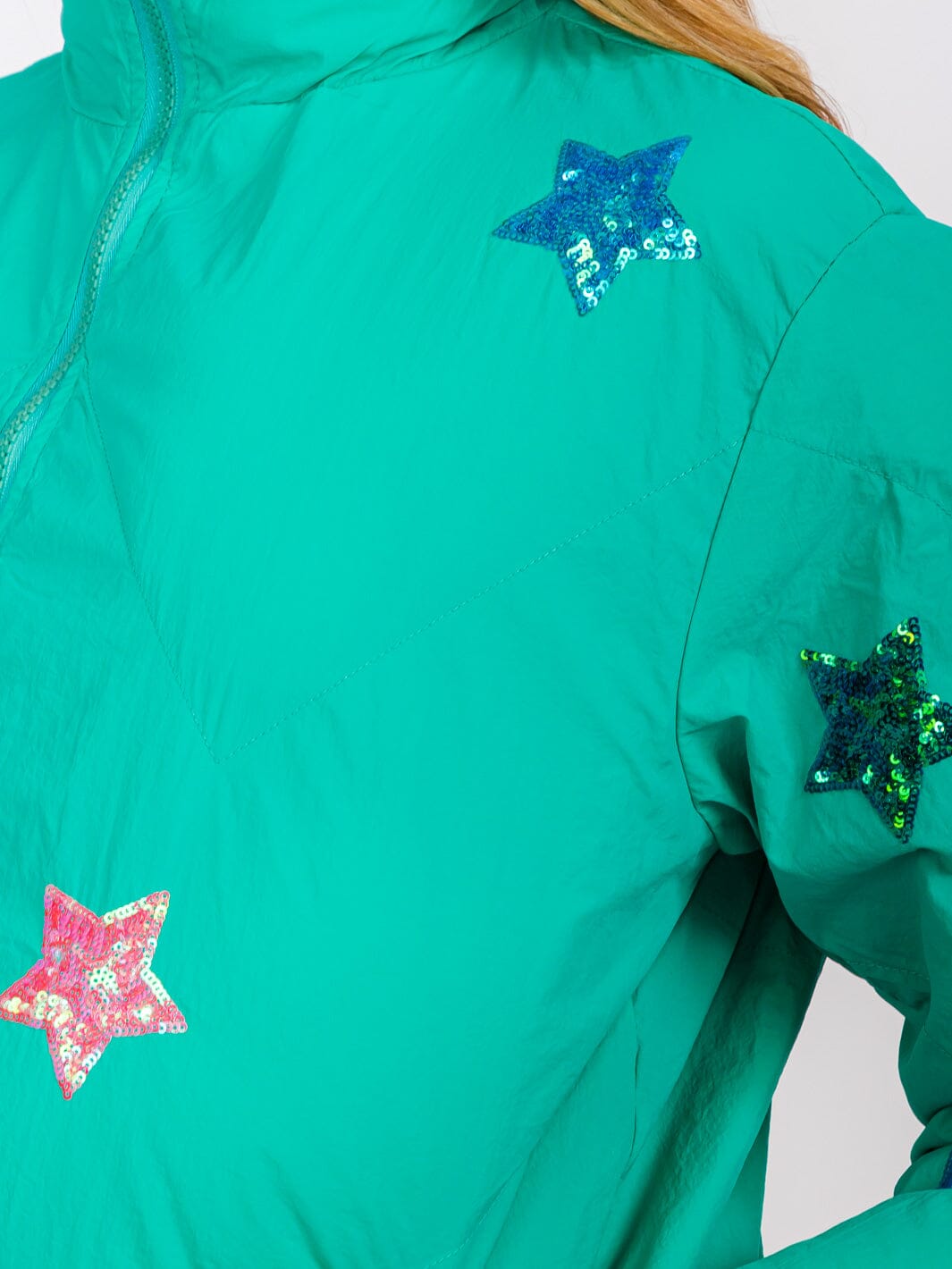 WOMEN'S LONG SLEEVES ZIP UP FRONT POCKETS STAR SEQUINS PRINT PUFFER JACKET