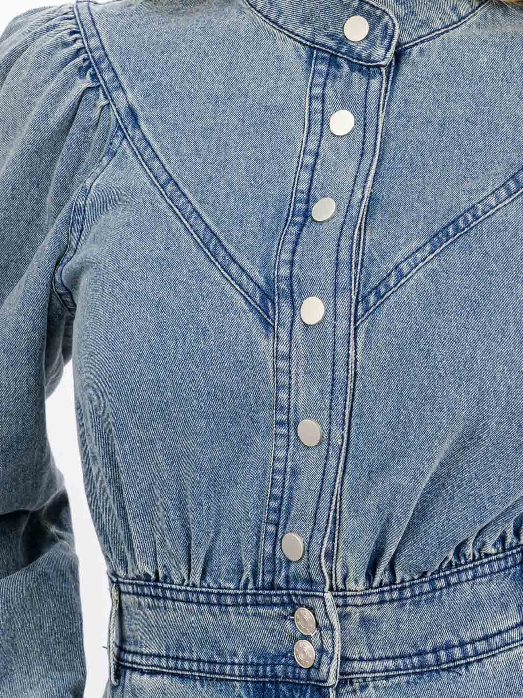 WOMEN'S LONG SLEEVES BUTTON UP FRONT POCKETS DENIM MINI DRESS