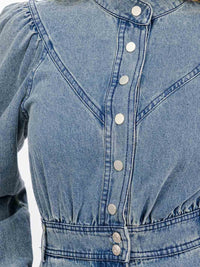WOMEN'S LONG SLEEVES BUTTON UP FRONT POCKETS DENIM MINI DRESS