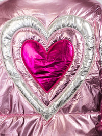 WOMEN'S LONG SLEEVES ZIP UP HEART PRINT METALLIC JACKET