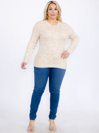 PLUS SIZE LONG SLEEVES PULLOVER COLORBLOCK ANIMAL PRINT SWEATER