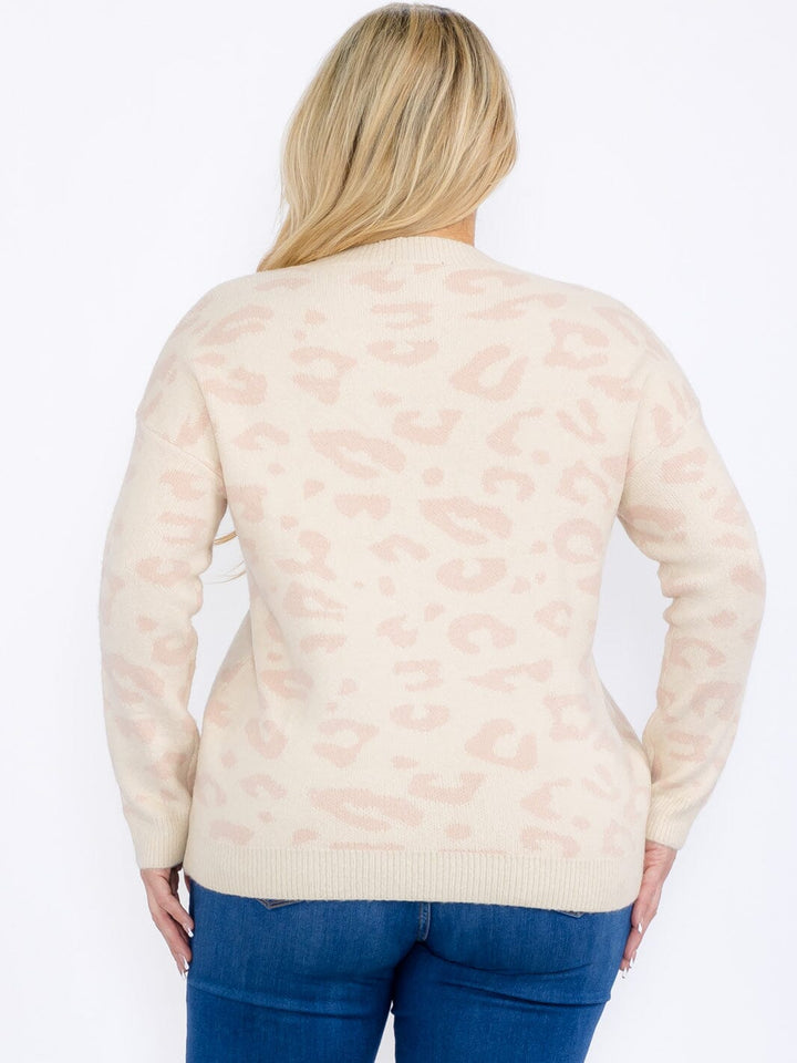 PLUS SIZE LONG SLEEVES PULLOVER COLORBLOCK ANIMAL PRINT SWEATER