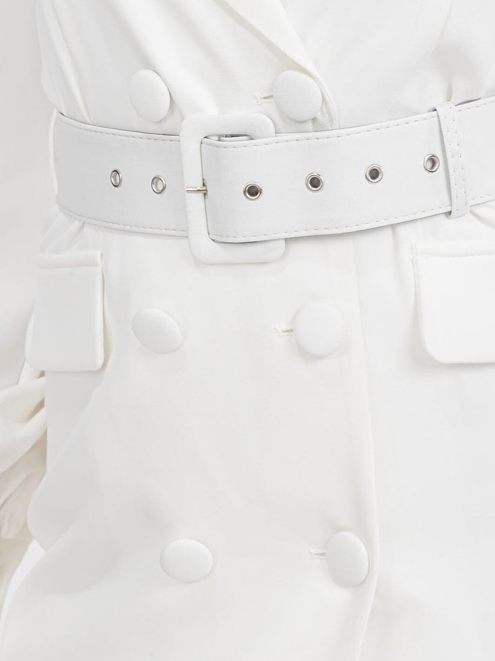 WOMEN'S LONG SLEEVES BUTTON UP BELTED MINI DRESS