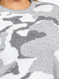 PLUS SIZE LONG SLEEVES PULLOVER HIGH-LOW COLORBLOCK CAMO PRINT SWEATER