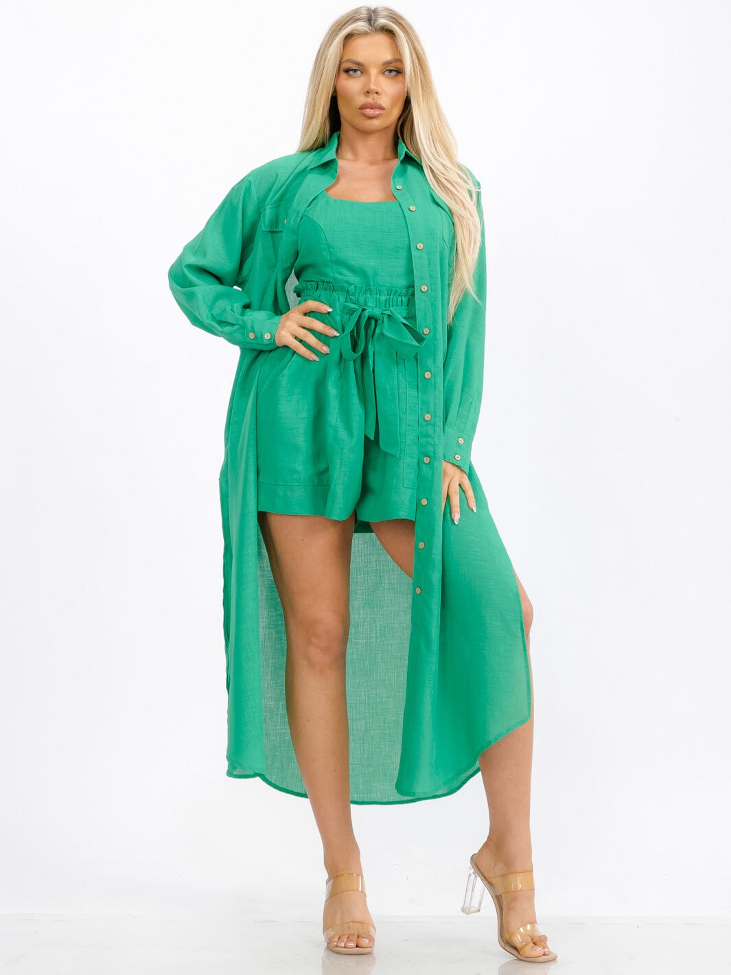 WOMEN'S LONG SLEEVE CARDIGAN & SLEEVELES OPEN BACK ROMPER 2PC SET