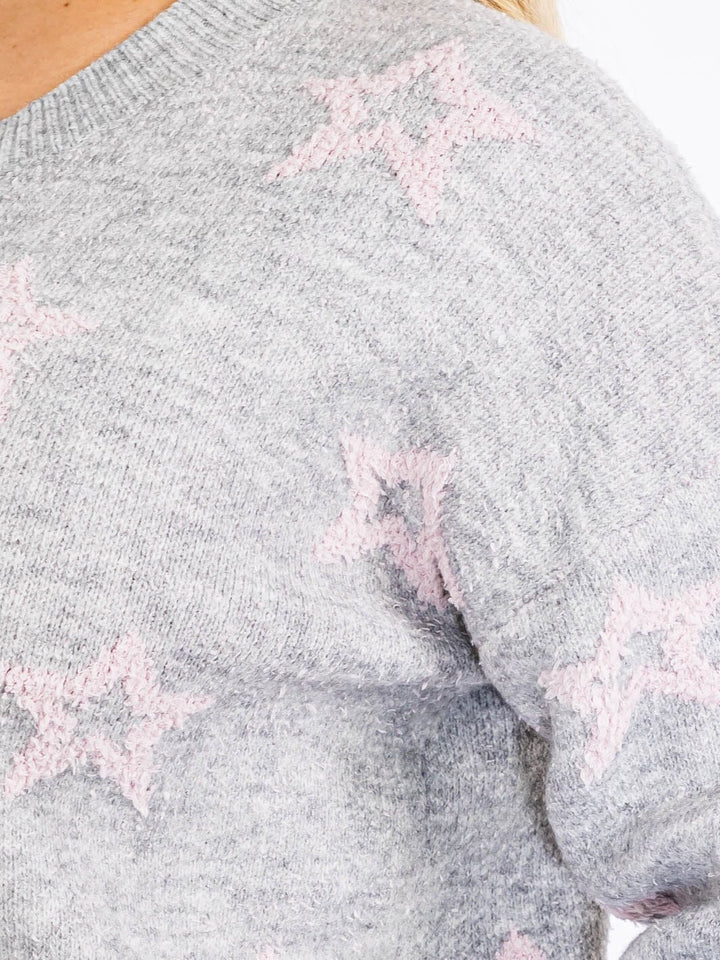 PLUS SIZE LONG SLEEVES PULLOVER COLORBLOCK STARS PRINT SWEATER