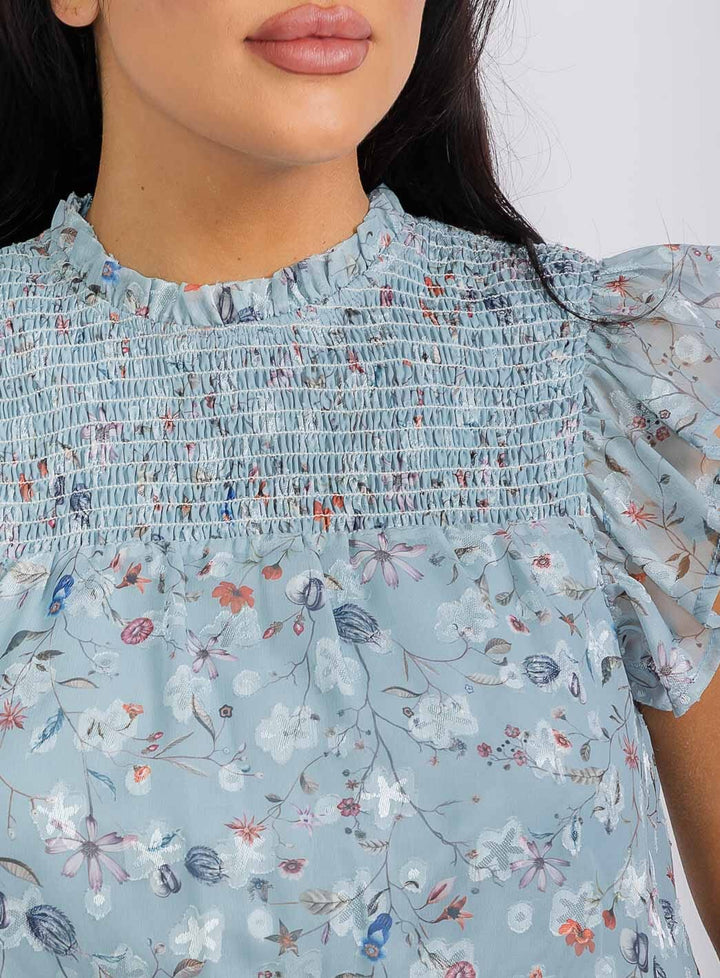 WOMEN'S SLEEVELESS SMOCK SELF TIE FLORAL PRINT MIDI DRESS