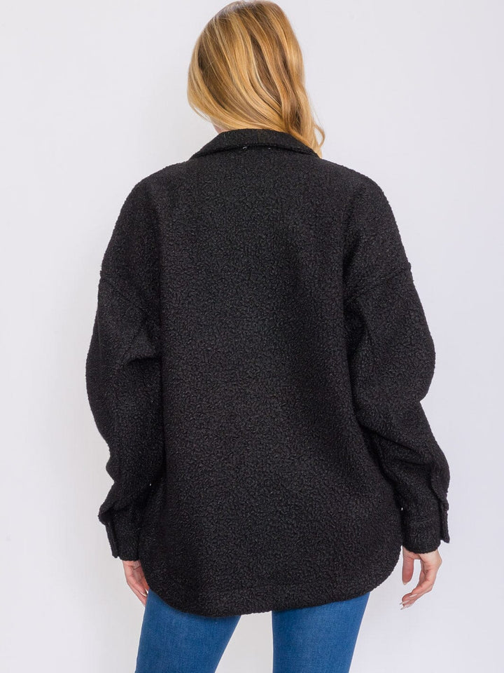 WOMEN'S LONG SLEEVES BUTTON CLOSURE SEQUINS POCKET SHERPA JACKET
