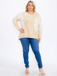 PLUS SIZE LONG SLEEVES PULLOVER HIGH-LOW COLORBLOCK TIE DYE SWEATER