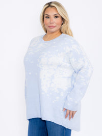 PLUS SIZE LONG SLEEVES PULLOVER HIGH-LOW COLORBLOCK TIE DYE SWEATER