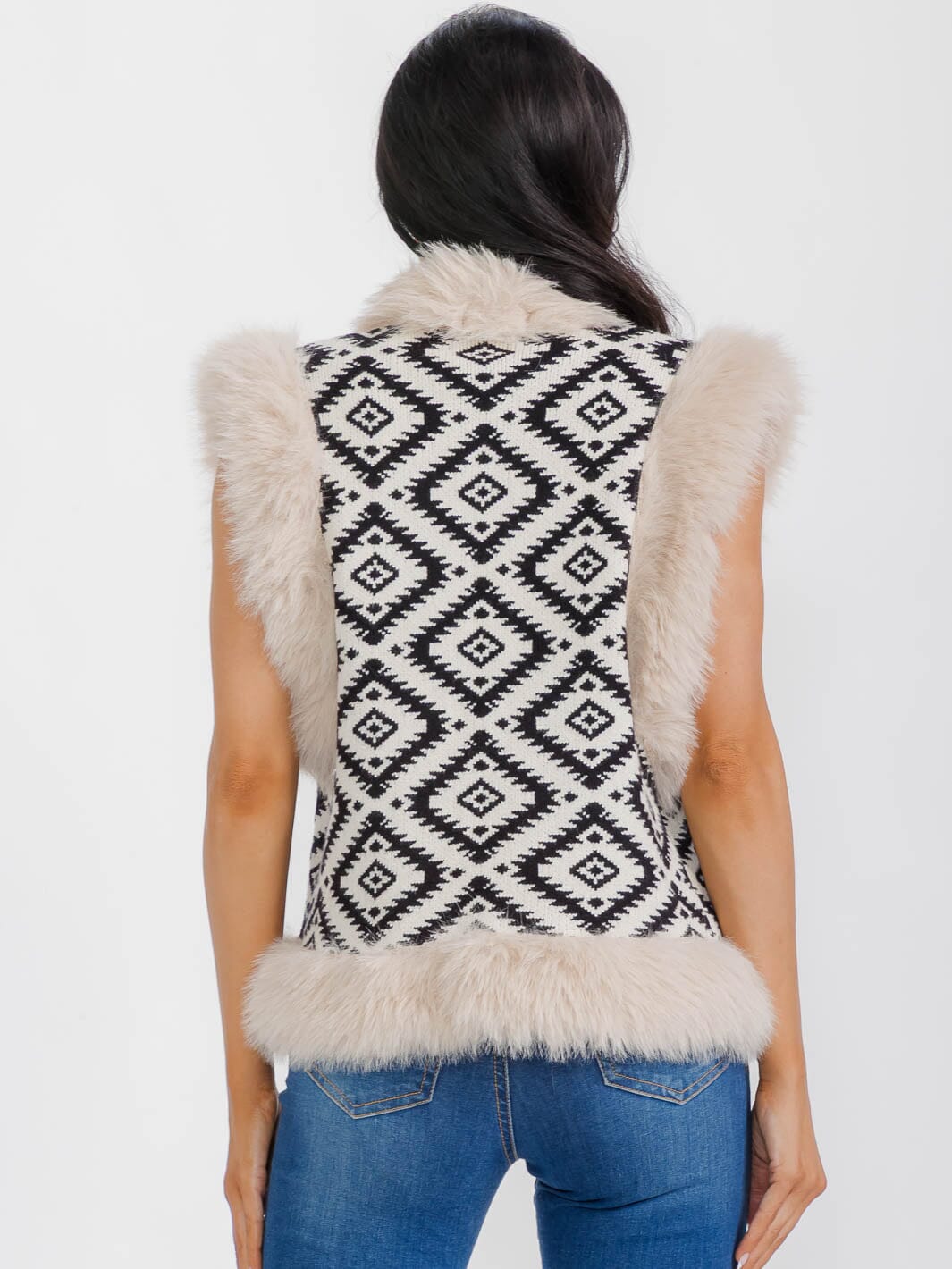 WOMEN'S SLEEVELESS OPEN FRONT PRINTED FUZZY VEST