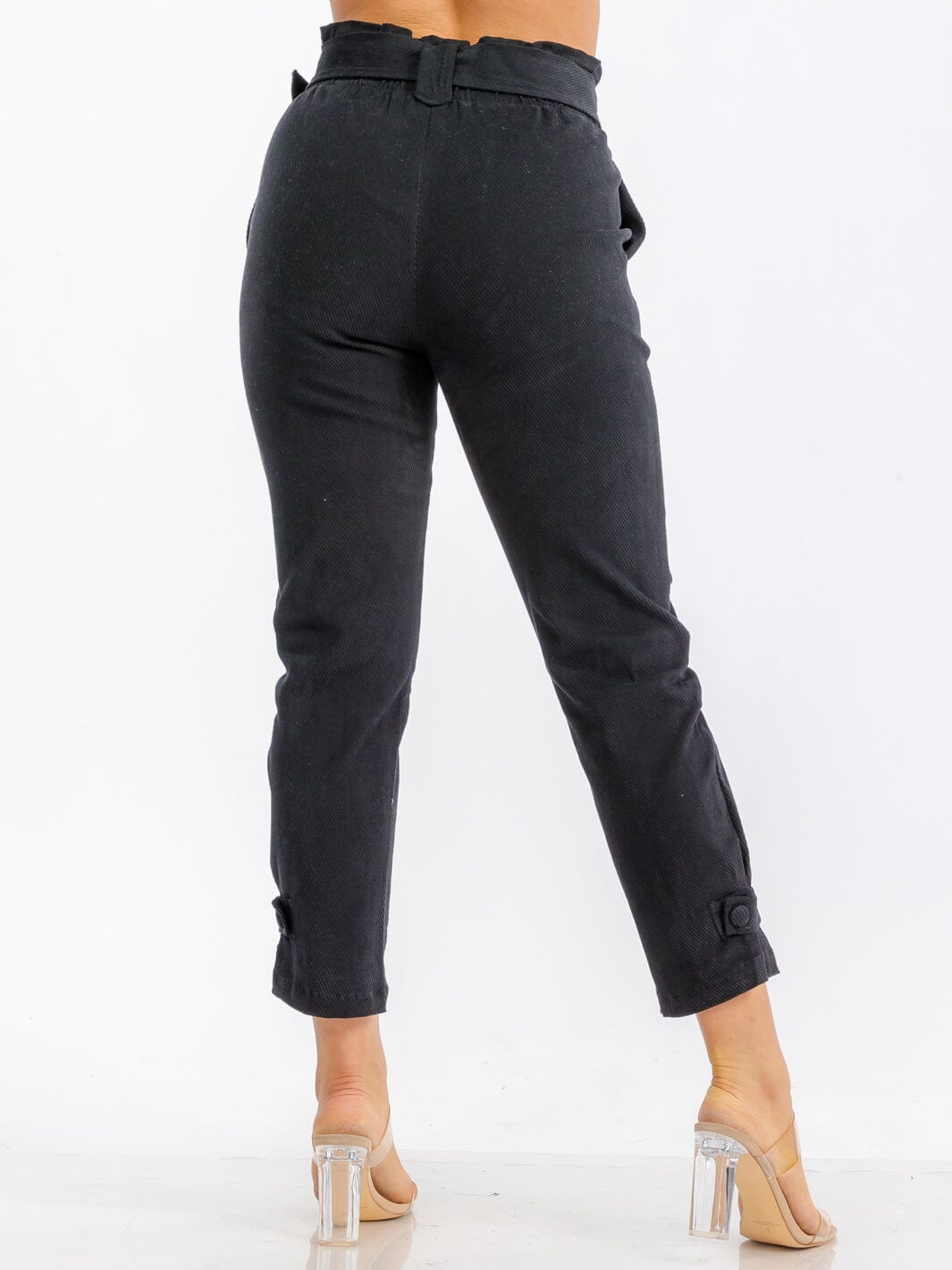WOMEN'S BUTTON CLOSURE POCKETS BELTED PANTS