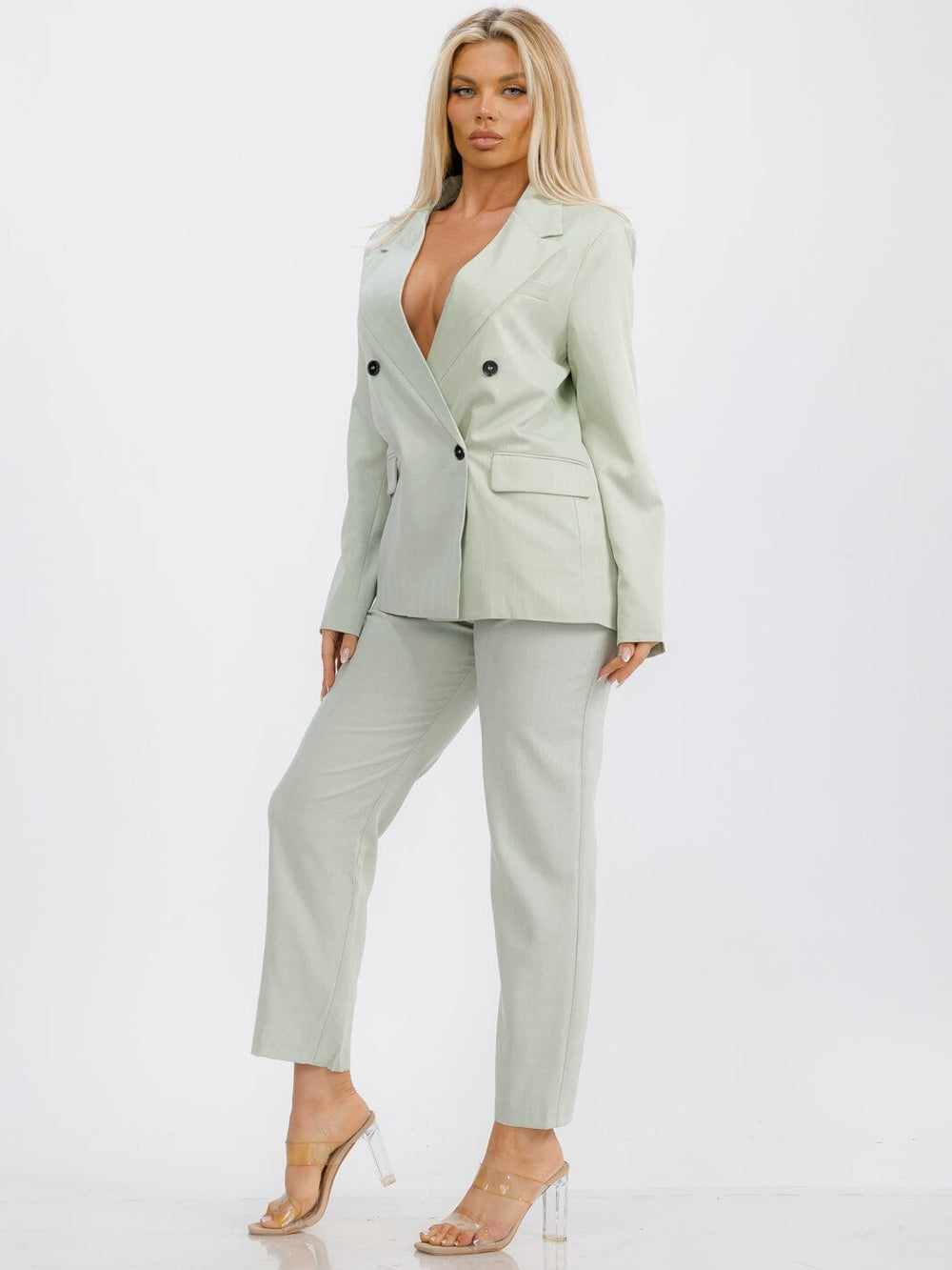 WOMEN'S LONG SLEEVE BUTTON CLOSURE STRIPES BLAZER