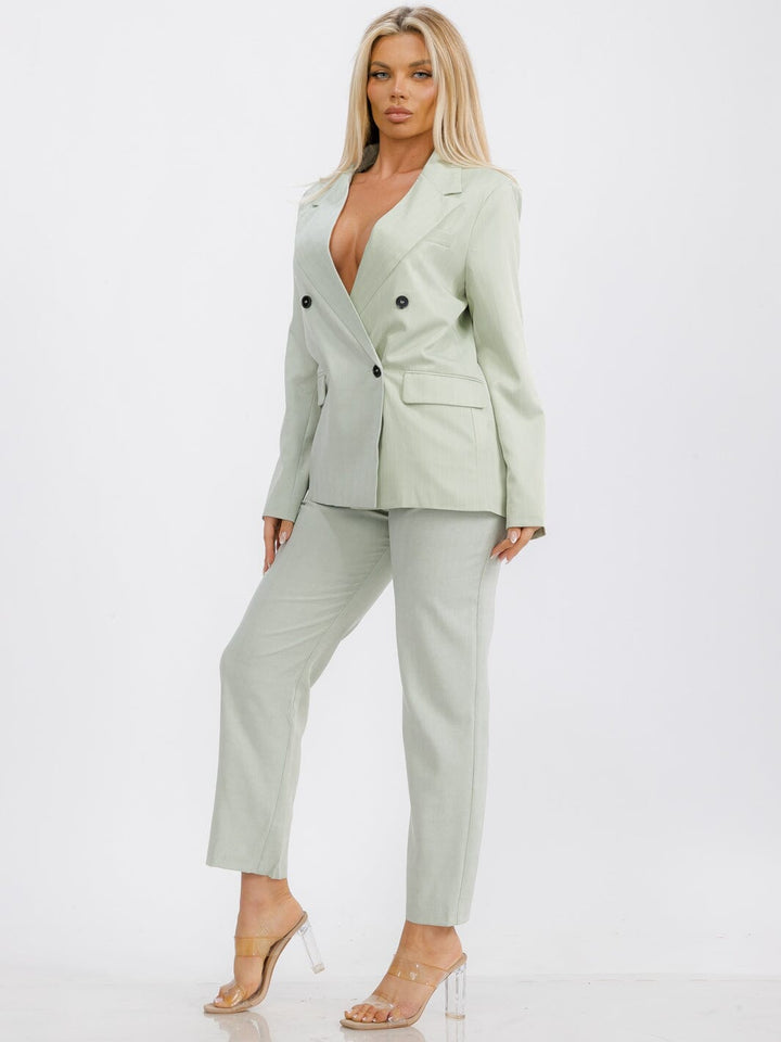 WOMEN'S LONG SLEEVE BUTTON CLOSURE STRIPES BLAZER