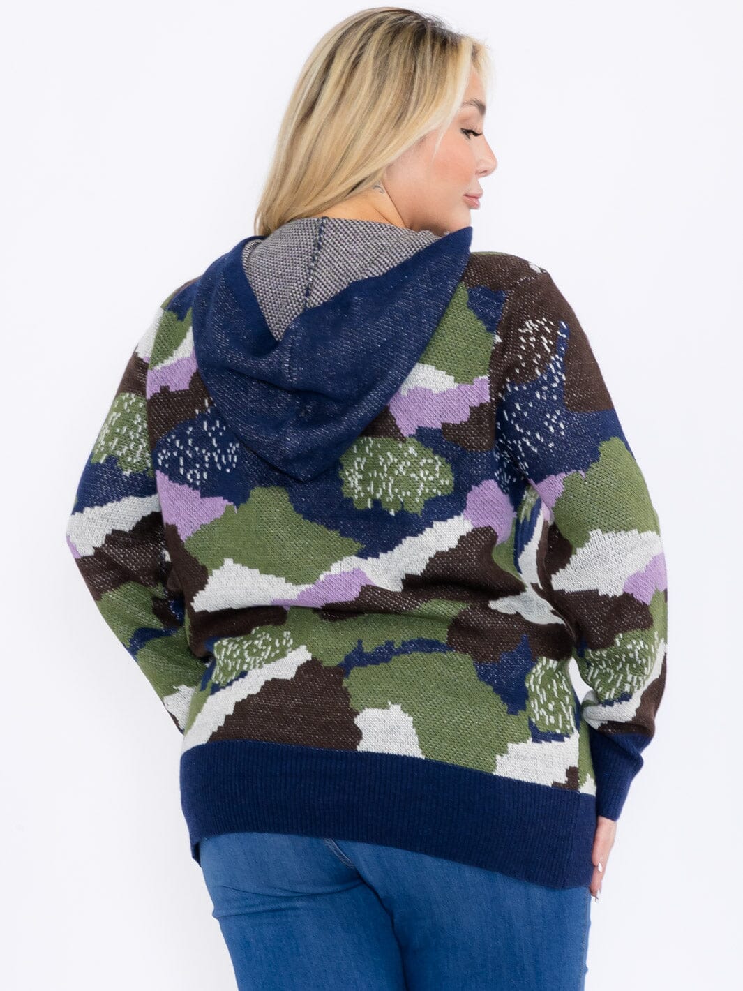 PLUS SIZE LONG SLEEVE CAMO PRINT PULLOVER HOODED SWEATER