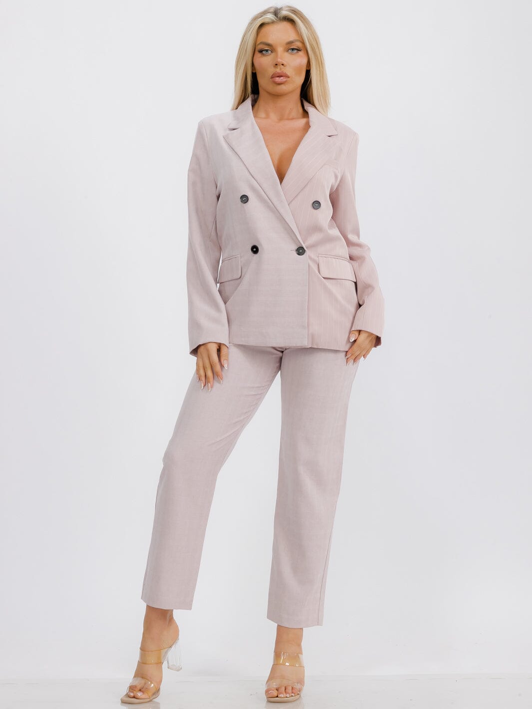 WOMEN'S BUTTON CLOSURE POCKETS STRIPES PANTS