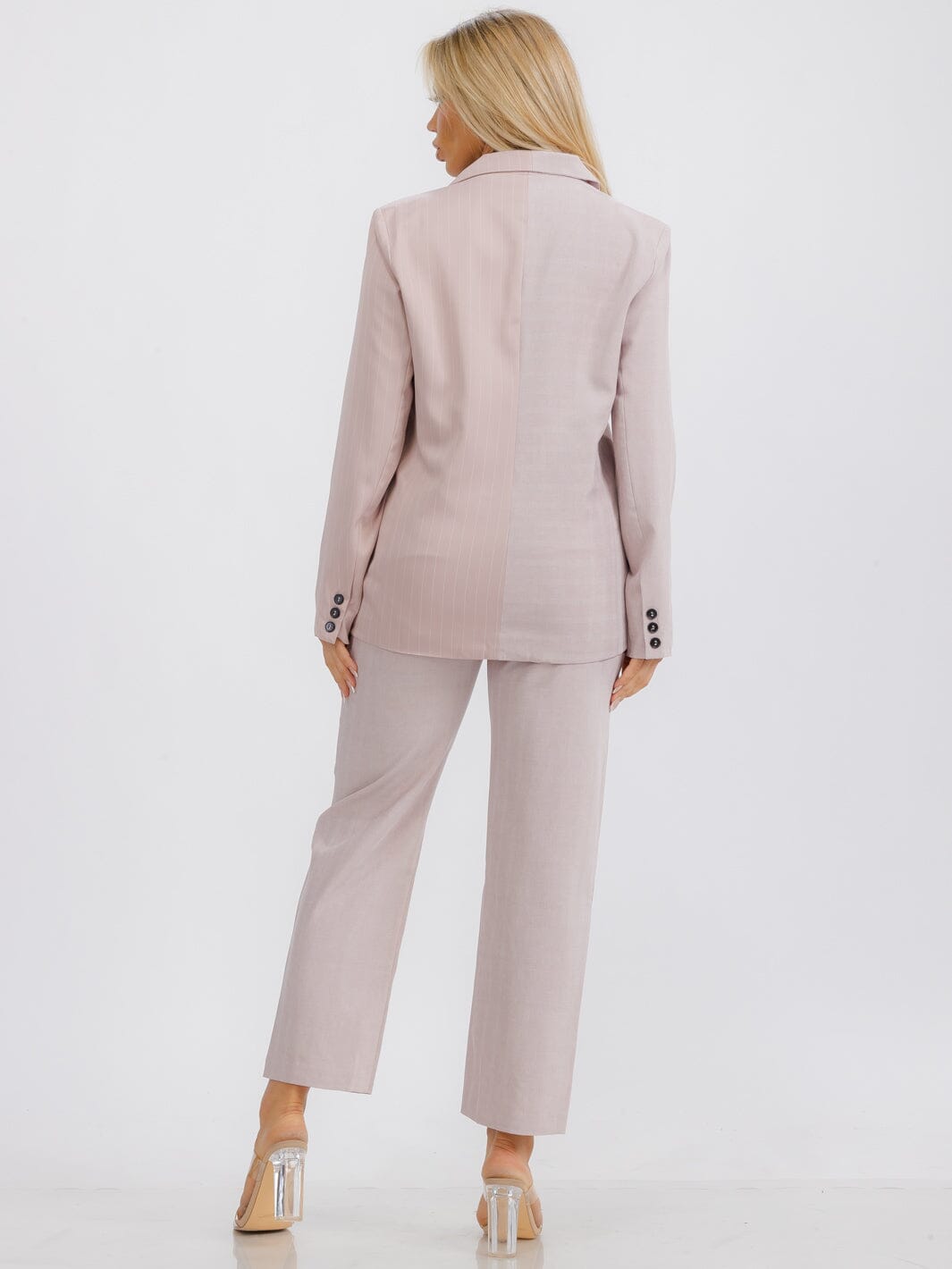 WOMEN'S LONG SLEEVE BUTTON CLOSURE STRIPES BLAZER