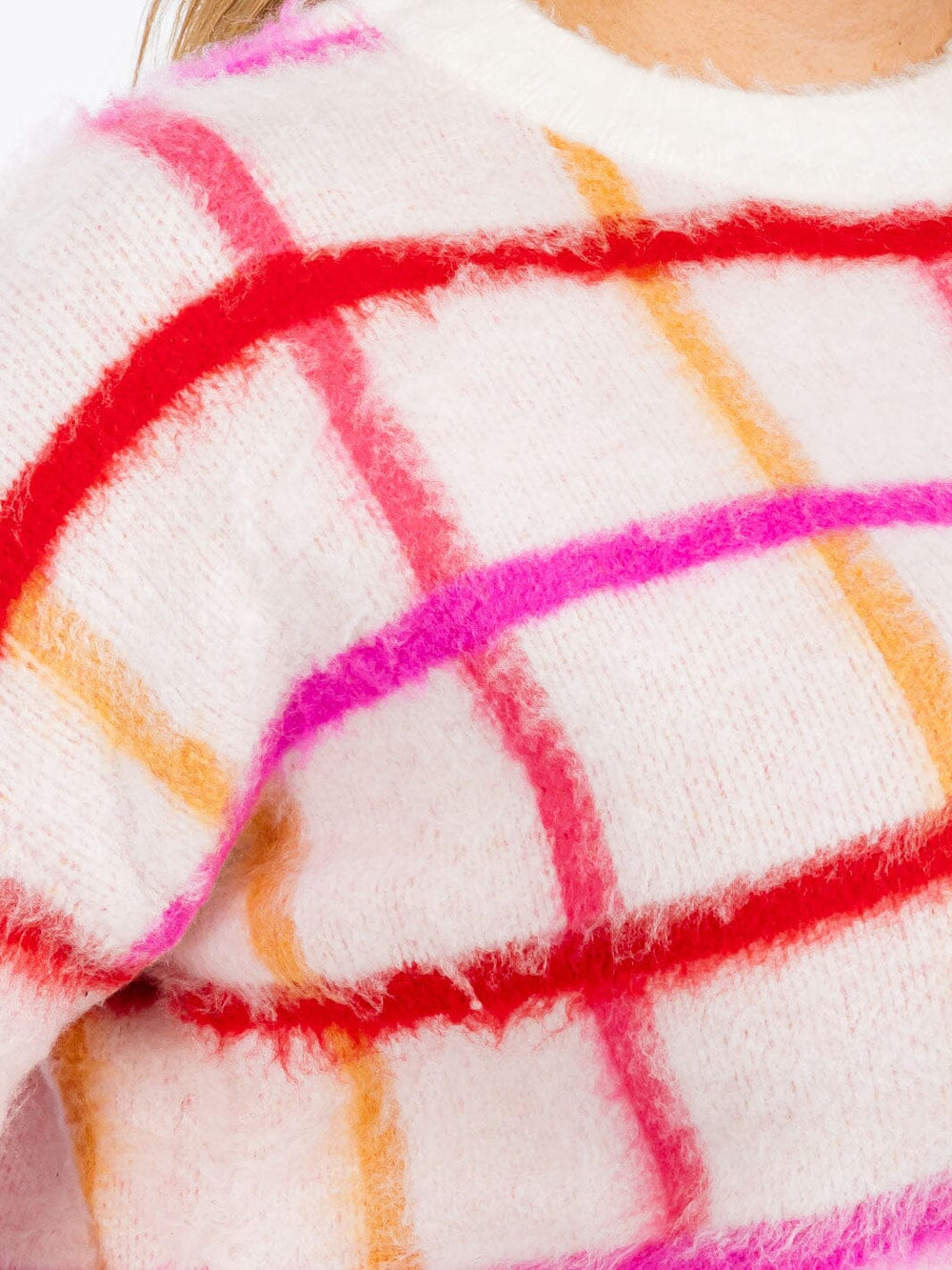 PLUS SIZE LONG SLEEVE CHECKERS PRINT PULLOVER SWEATER