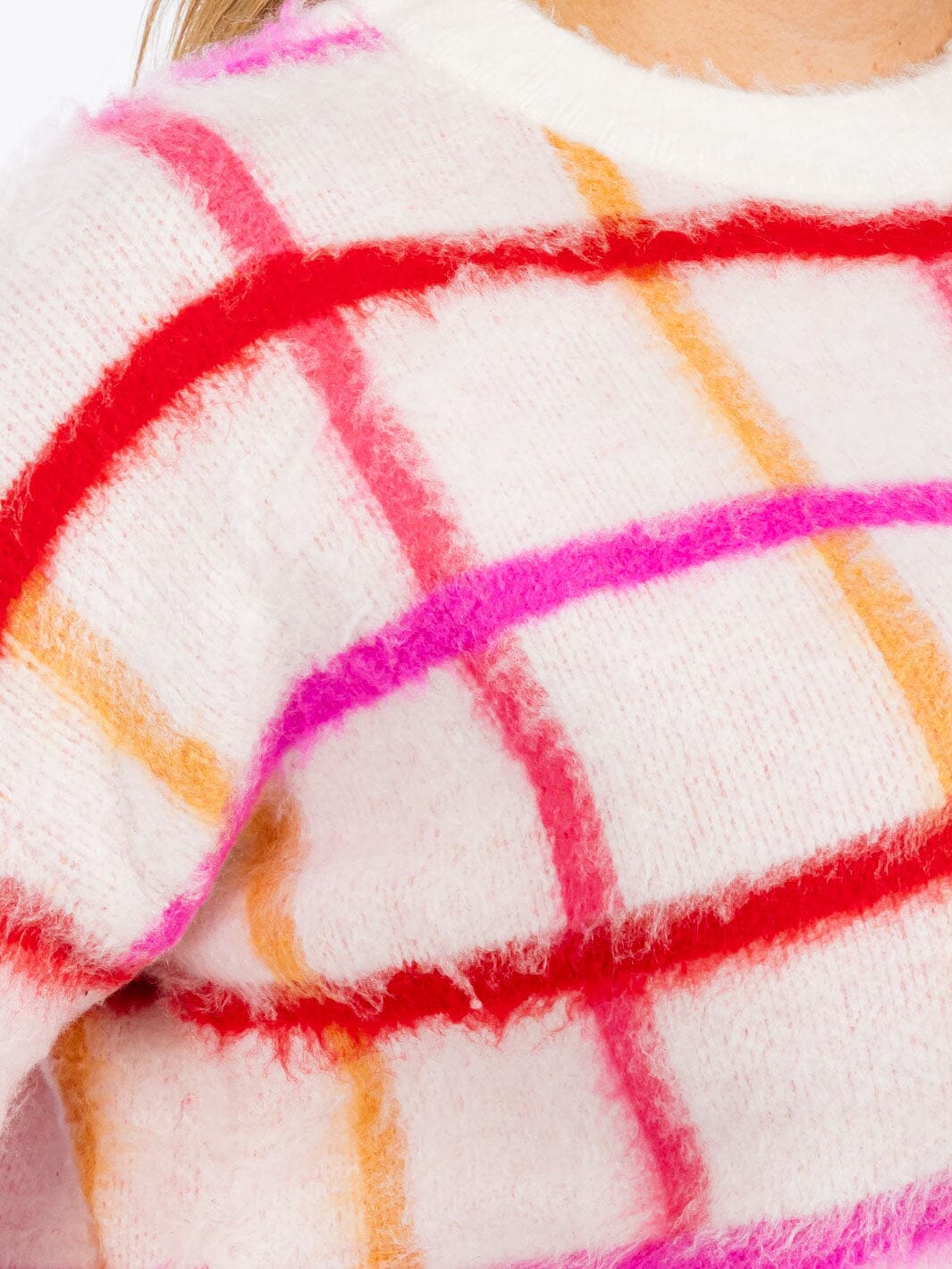 PLUS SIZE LONG SLEEVE CHECKERS PRINT PULLOVER SWEATER