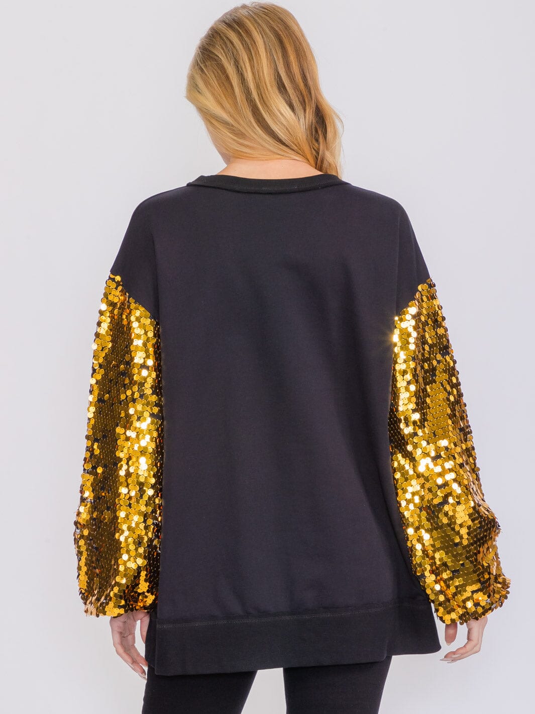 WOMEN'S LONG SEQUINS SLEEVES PULLOVER HIGH-LOW SWEATER