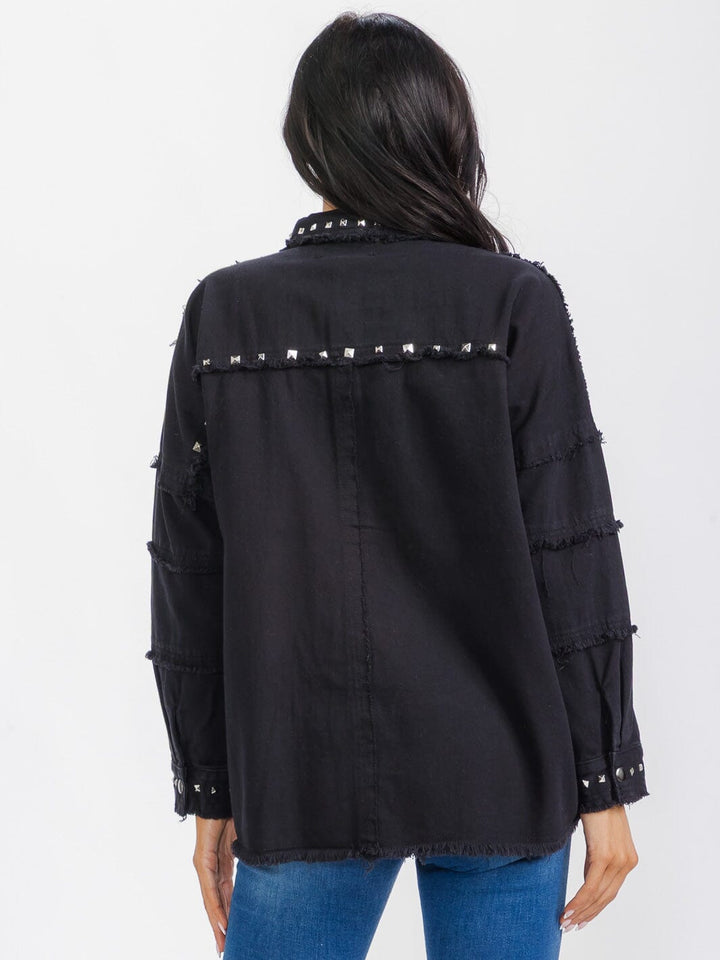 WOMEN'S LONG SLEEVE BUTTON CLOSURE STUDS DETAILED DENIM JACKET