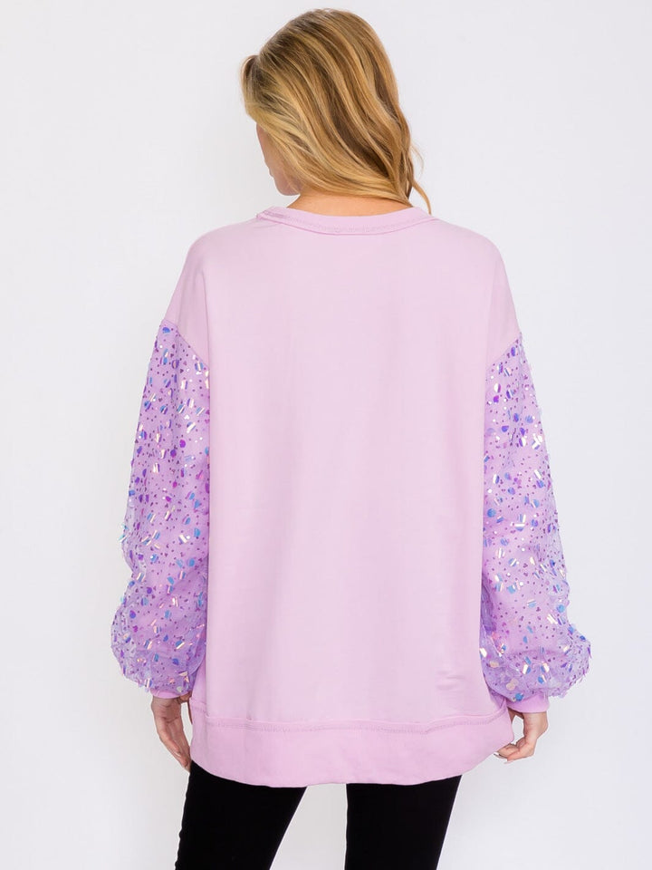 WOMEN'S LONG SEQUINS SLEEVES PULLOVER HIGH-LOW SWEATER