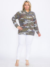 PLUS SIZE LONG SLEEVE CAMO PRINT PULLOVER TURTLE NECK SWEATER