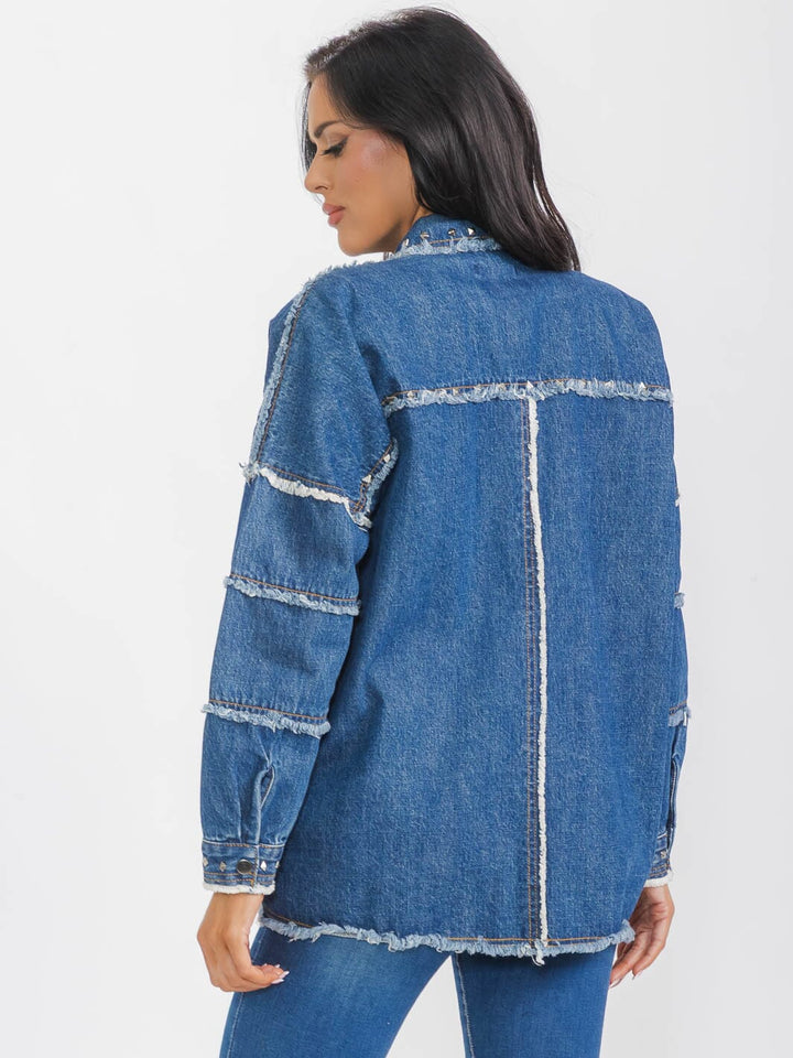 WOMEN'S LONG SLEEVE BUTTON CLOSURE STUDS DETAILED DENIM JACKET