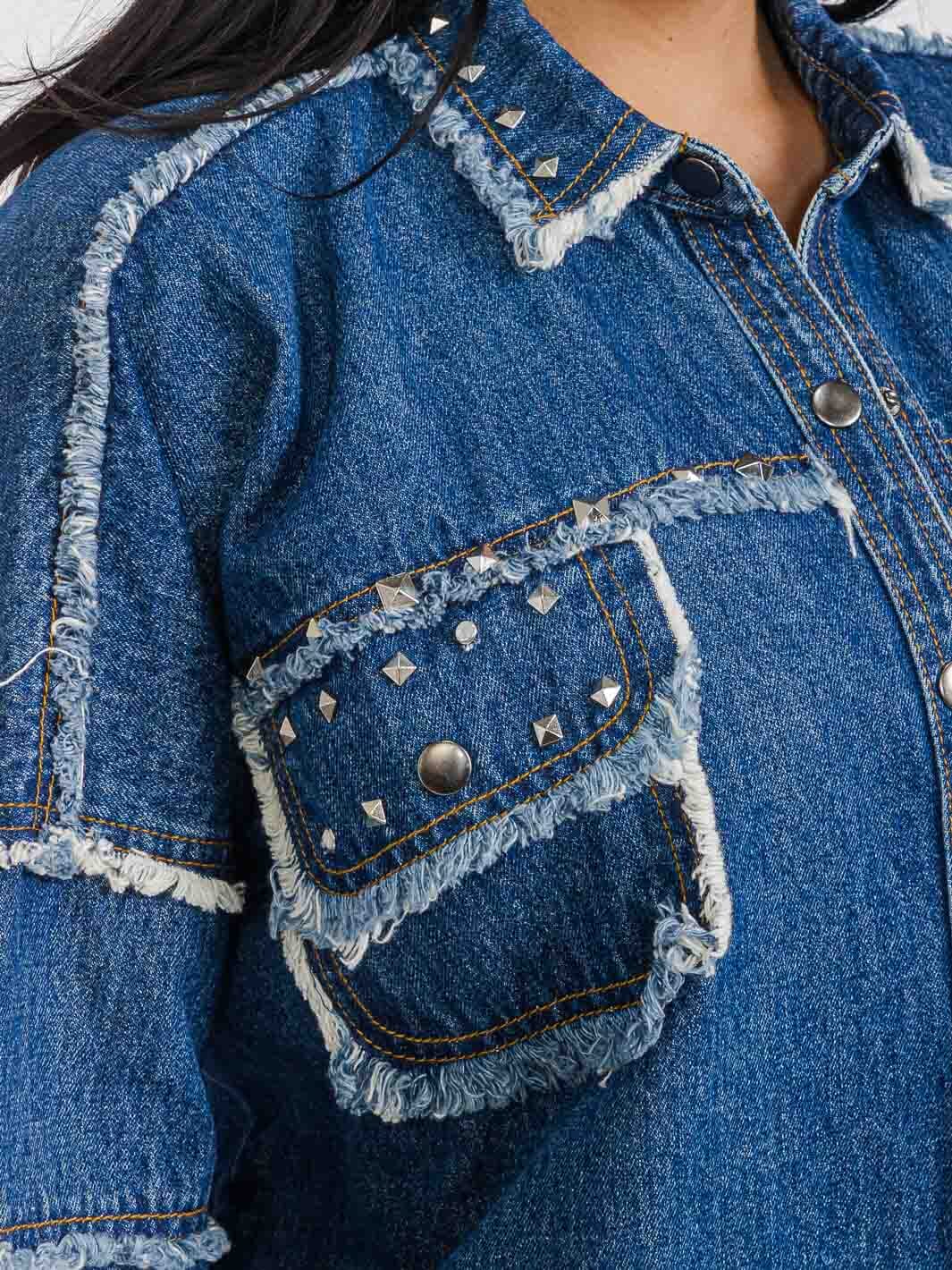 WOMEN'S LONG SLEEVE BUTTON CLOSURE STUDS DETAILED DENIM JACKET
