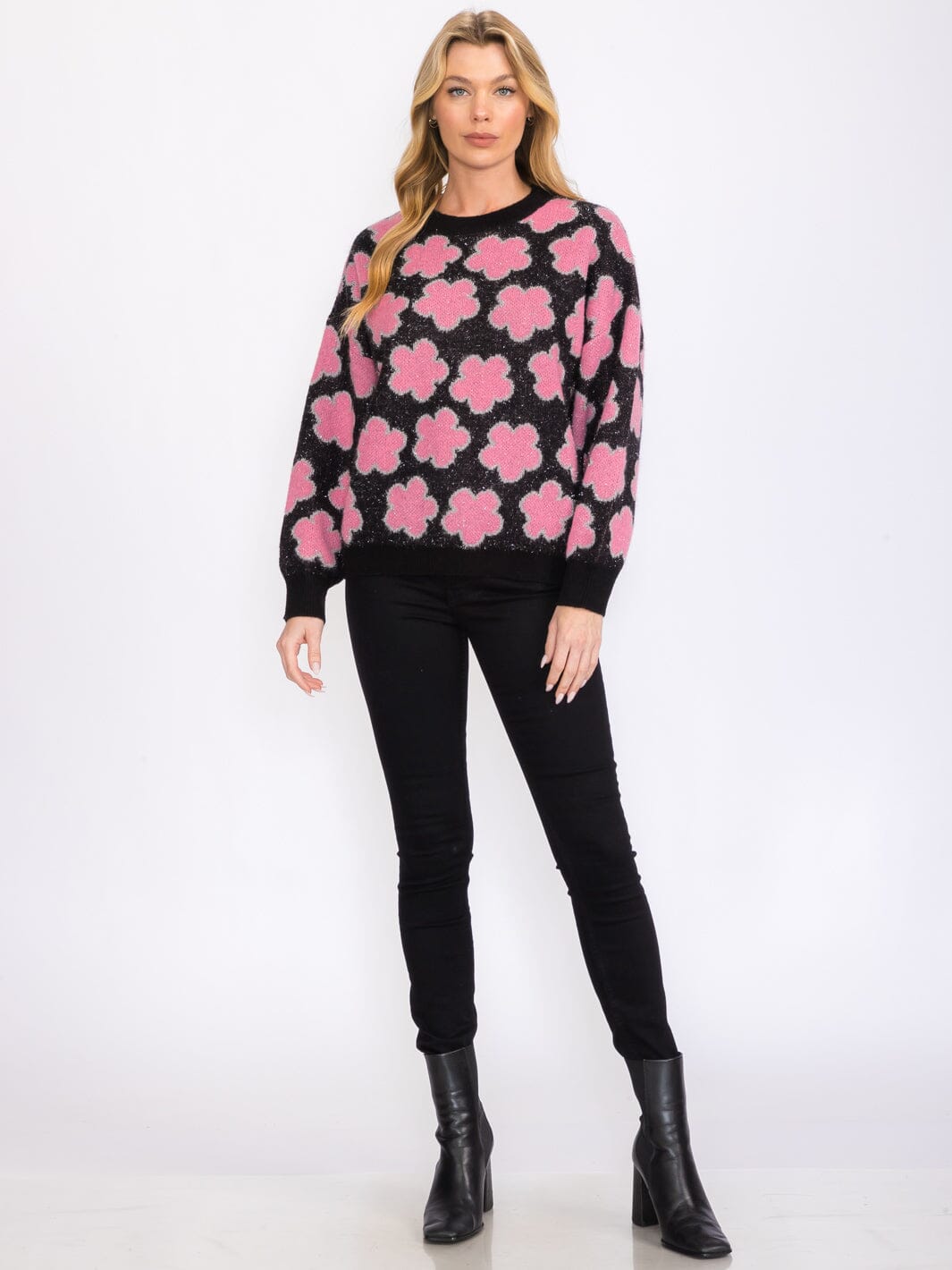 WOMEN'S LONG SLEEVES BUTTON CLOSURE FLOWERS DETAILED SHERPA SWEATER (Copy)