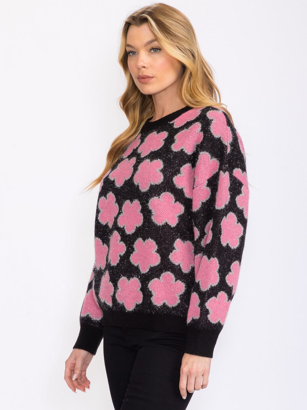 WOMEN'S LONG SLEEVES BUTTON CLOSURE FLOWERS DETAILED SHERPA SWEATER (Copy)