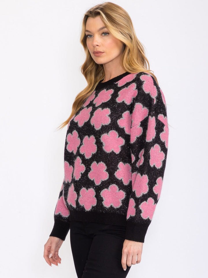 WOMEN'S LONG SLEEVES BUTTON CLOSURE FLOWERS DETAILED SHERPA SWEATER (Copy)